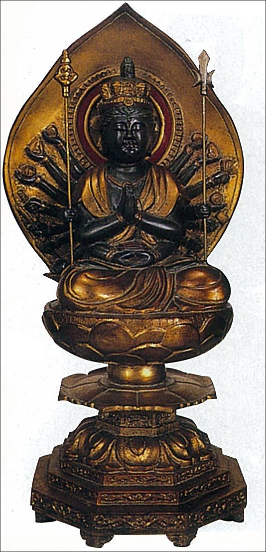 整理品　仏教美術　千手観音像　銅製　高さ38.5㎝白砡